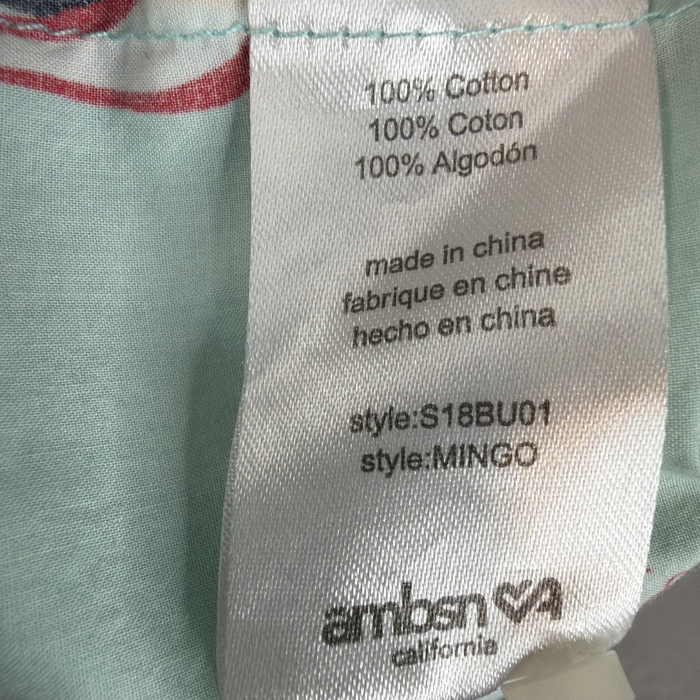 ambsn Flamingo Print Shirt Mens L Aqua Cotton Short Sleeve Button Up - Picture 6 of 7